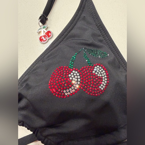 Juicy Couture Black Rhinestone Cherry 3-Piece Bikini Set Size L NWT - Picture 10 of 12